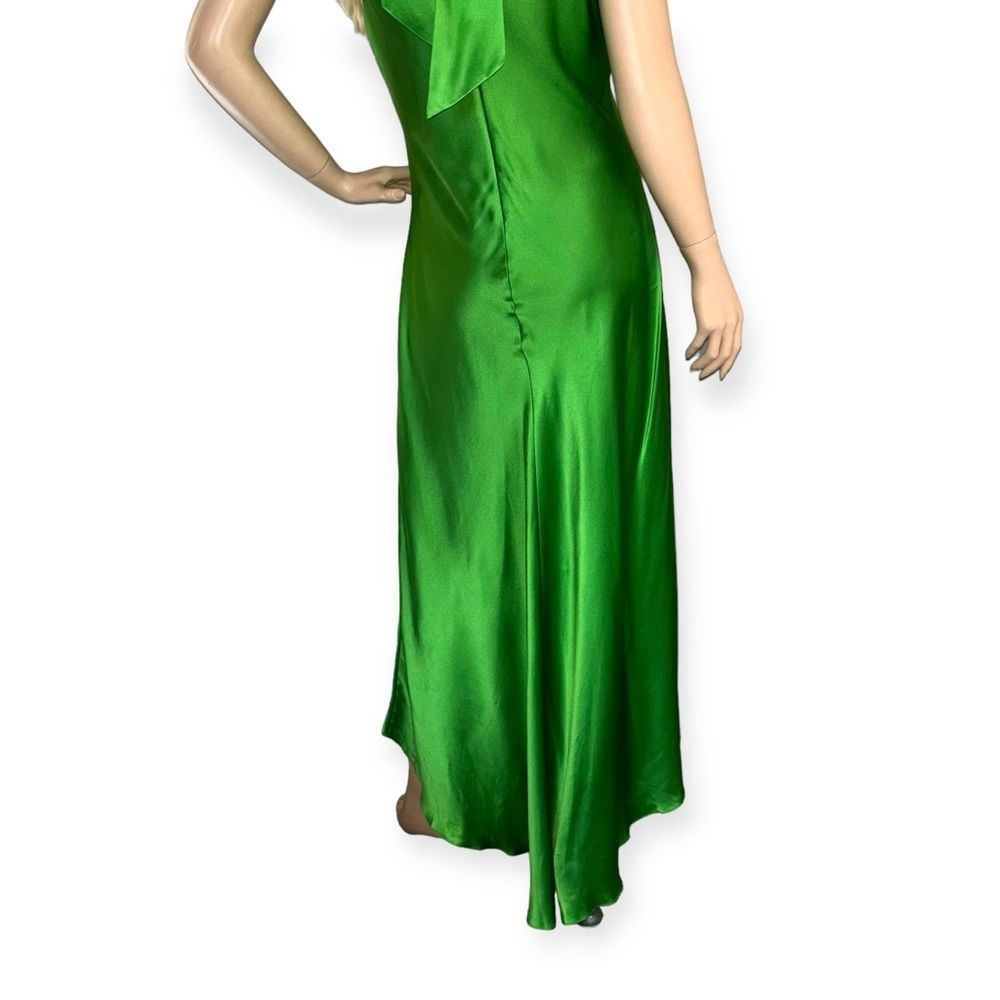 FRAME Draped Neck Tie Halter Dress in Bright Peridot Silk Size Large NEW - Picture 12 of 16